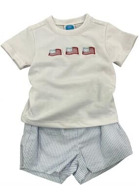 NEW KREWE kids tyler american flag short set in white